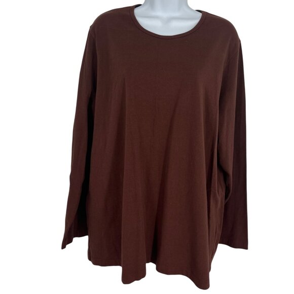 Susan Graver Style Womens Brown Round Neck Long Sleeve Top Size 1X - Picture 1 of 7